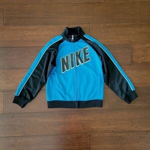 Nike Boys Blue & Black Colorblock Spellout Zip-Up Athletic Track Jacket Size 6